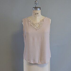 Vintage Boxy Fit Blush Pink Tank Top with Embroidered Embellishment
